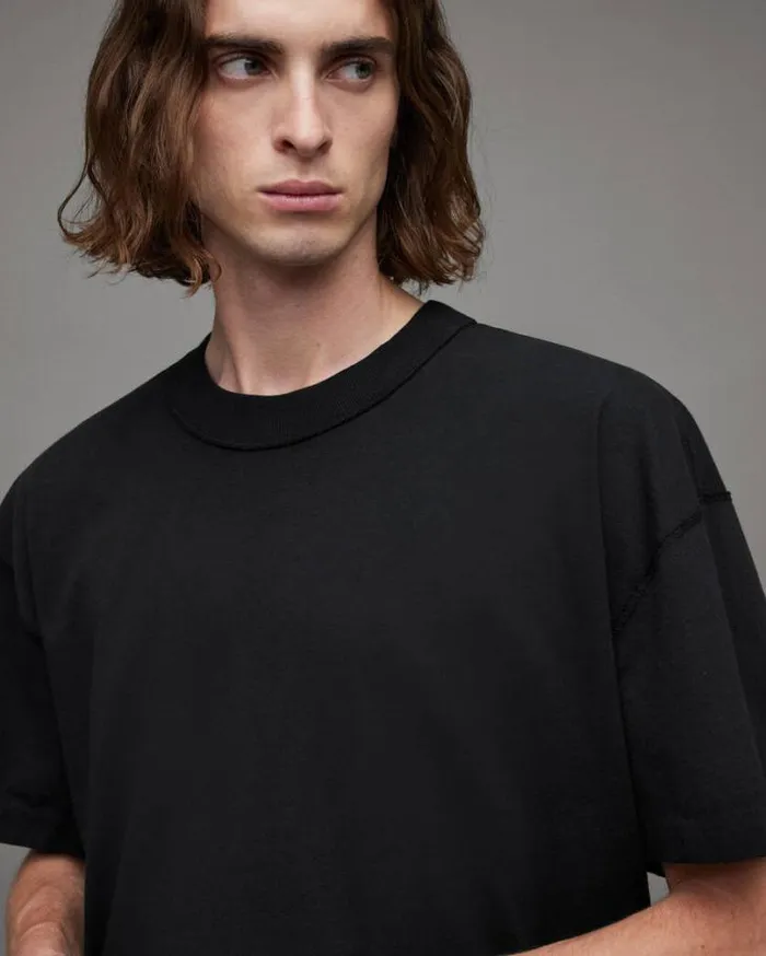 Isac Oversized Crew Neck TShirt Jet Black Men AllSaints TShirts