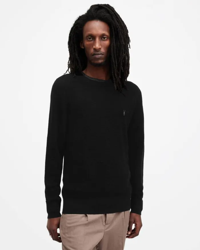 Ivar Merino Crew Neck Ramskull Sweater Black Men AllSaints Sweaters