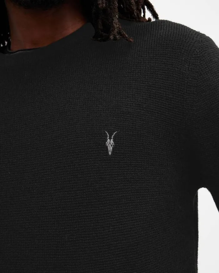Ivar Merino Crew Neck Ramskull Sweater Black Men AllSaints Sweaters
