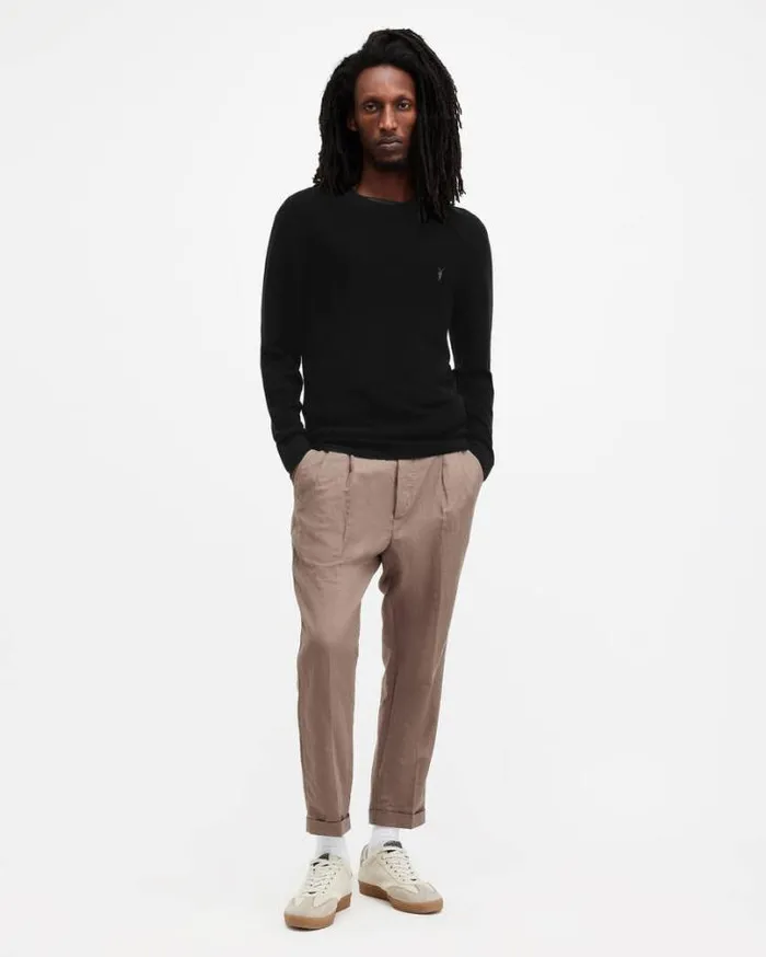 Ivar Merino Crew Neck Ramskull Sweater Black Men AllSaints Sweaters