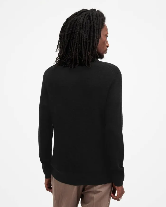Ivar Merino Crew Neck Ramskull Sweater Black Men AllSaints Sweaters