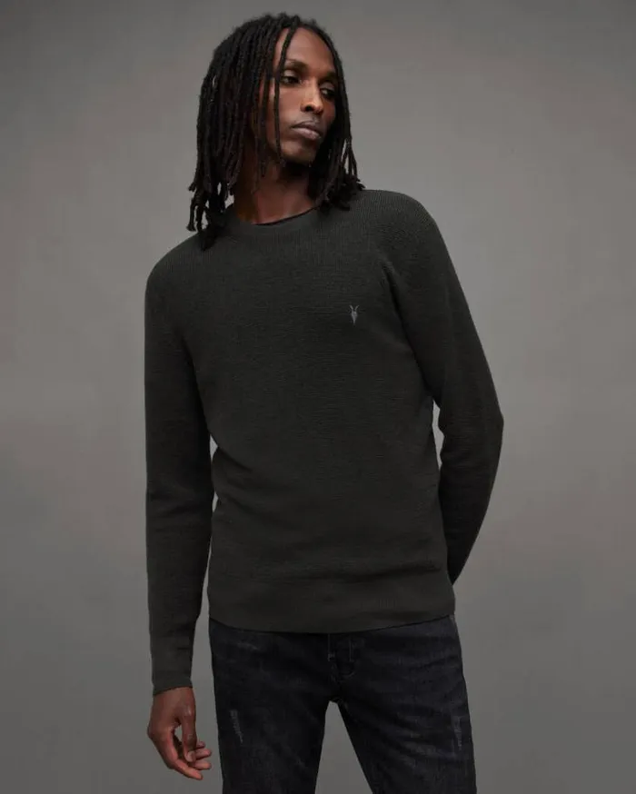 Ivar Merino Ramskull Crew Waffle Sweater Dark Ivy Green Men AllSaints Sweaters