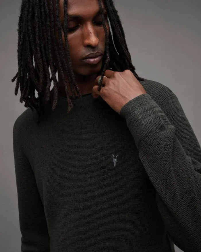 Ivar Merino Ramskull Crew Waffle Sweater Dark Ivy Green Men AllSaints Sweaters Ivar Merino Ramskull Crew Waffle Sweater Dark Ivy Green Men AllSaints Sweaters