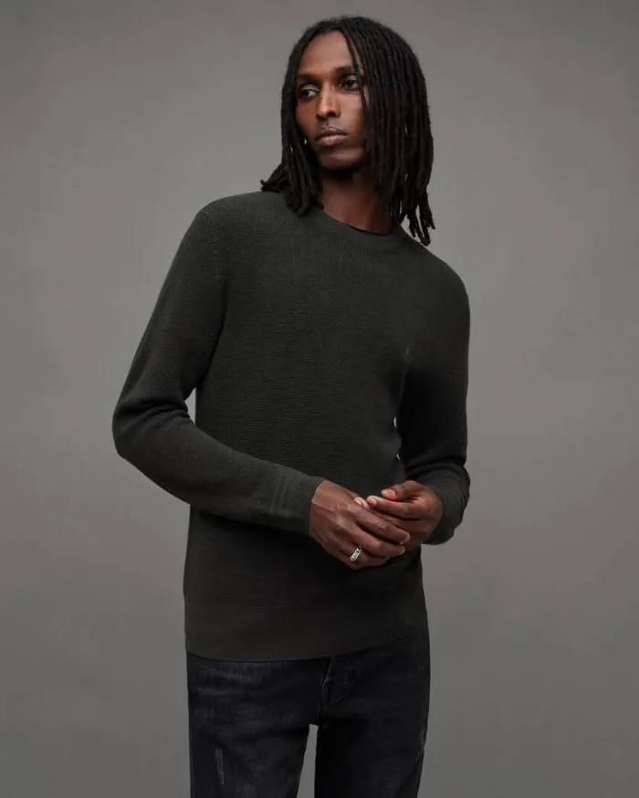 Ivar Merino Ramskull Crew Waffle Sweater Dark Ivy Green Men AllSaints Sweaters Ivar Merino Ramskull Crew Waffle Sweater Dark Ivy Green Men AllSaints Sweaters