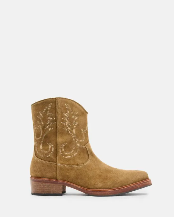 Jacques Suede Western Boots Tan Men AllSaints Shoes and Boots