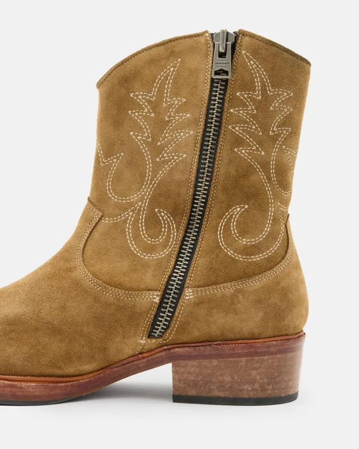 Jacques Suede Western Boots Tan Men AllSaints Shoes and Boots
