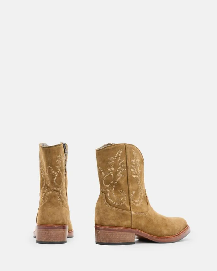 Jacques Suede Western Boots Tan Men AllSaints Shoes and Boots