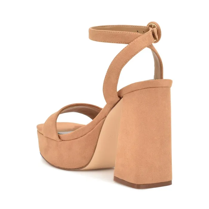 Jans Platform Sandals Cognac Suede Women Nine West High Heels Jans Platform Sandals Cognac Suede Women Nine West High Heels