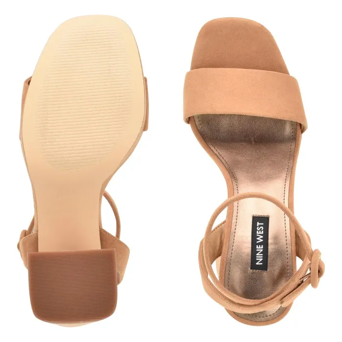 Jans Platform Sandals Cognac Suede Women Nine West High Heels Jans Platform Sandals Cognac Suede Women Nine West High Heels