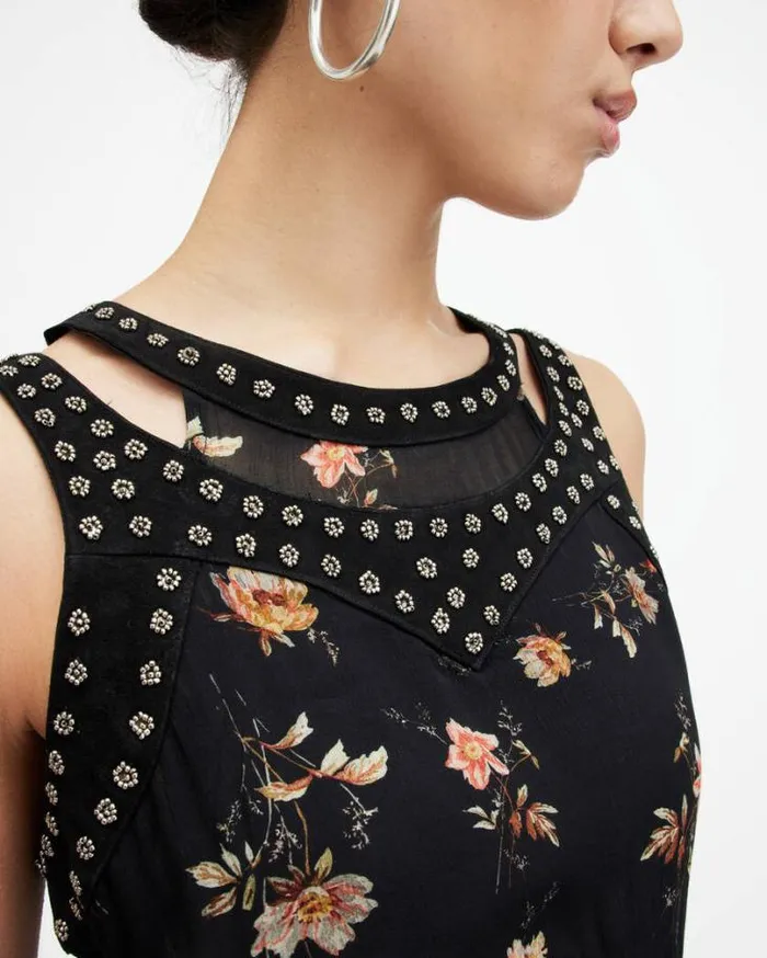 Jessie Tanana Floral Print Maxi Dress Jet Black Women AllSaints Dresses