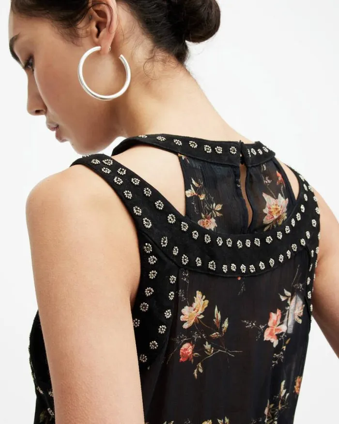 Jessie Tanana Floral Print Maxi Dress Jet Black Women AllSaints Dresses