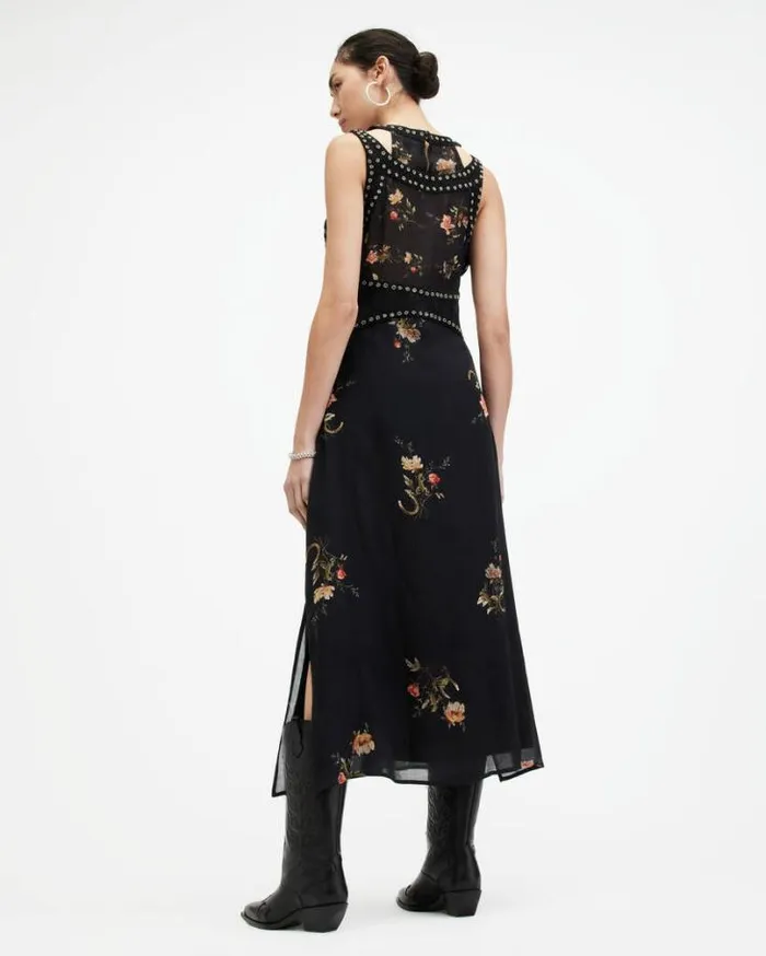 Jessie Tanana Floral Print Maxi Dress Jet Black Women AllSaints Dresses