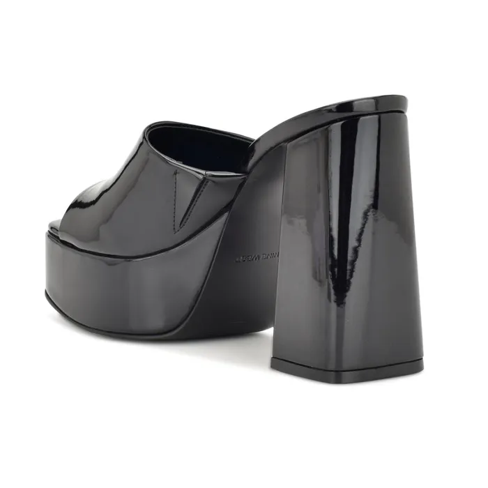 Jilie Platform Slide Sandals Black Patent Women Nine West Sandals