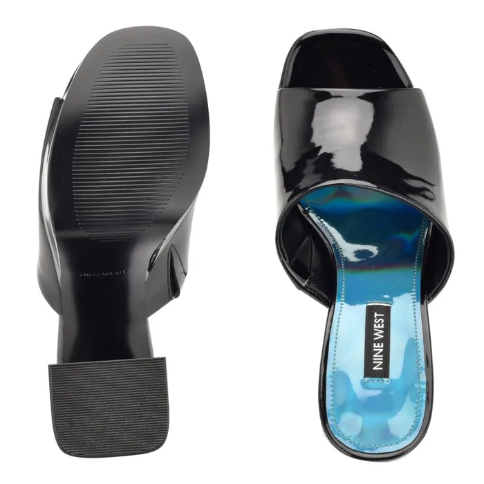 Jilie Platform Slide Sandals Black Patent Women Nine West Sandals