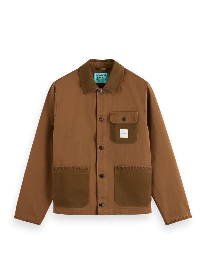 JOE JONAS X SCOTCH SODA TWILL WORKER JACKET Bison Men Scotch and Soda Jackets and Coats JOE JONAS X SCOTCH SODA TWILL WORKER JACKET Bison Men Scotch and Soda Jackets and Coats