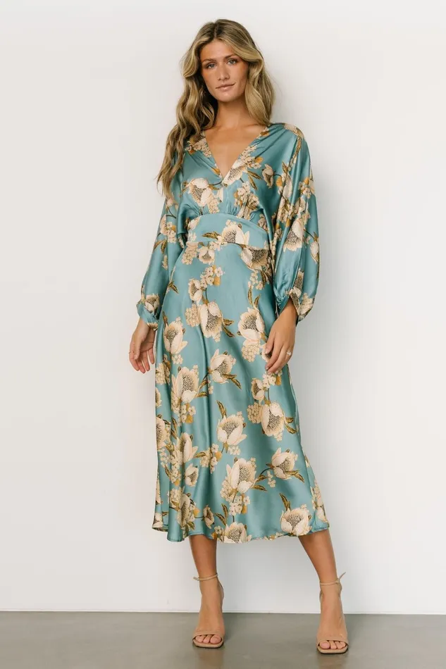 Joni Satin Midi Dress Blue Multi Women Baltic Born Midi Dresses