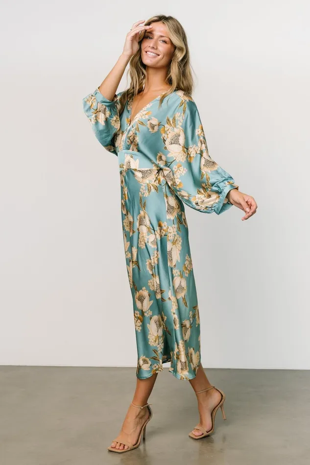 Joni Satin Midi Dress Blue Multi Women Baltic Born Midi Dresses Joni Satin Midi Dress Blue Multi Women Baltic Born Midi Dresses