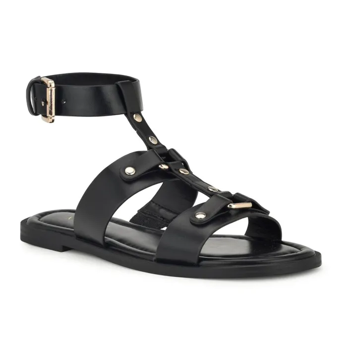 Jouise Ankle Strap Flat Sandals Black Women Nine West Sandals