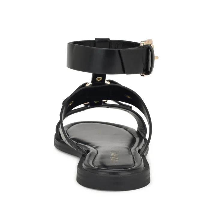 Jouise Ankle Strap Flat Sandals Black Women Nine West Sandals
