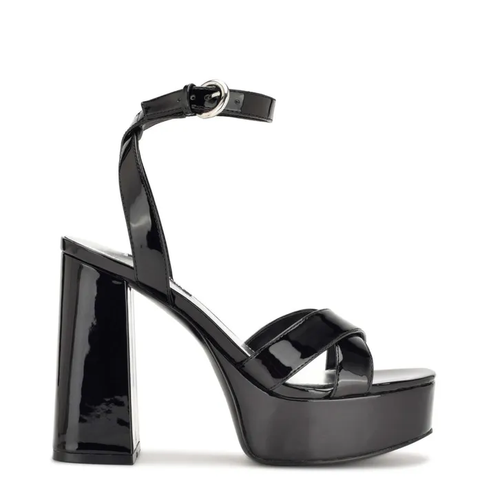 Joya Platform Sandals Black Patent Women Nine West Platforms