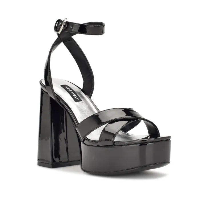 Joya Platform Sandals Black Patent Women Nine West Platforms Joya Platform Sandals Black Patent Women Nine West Platforms