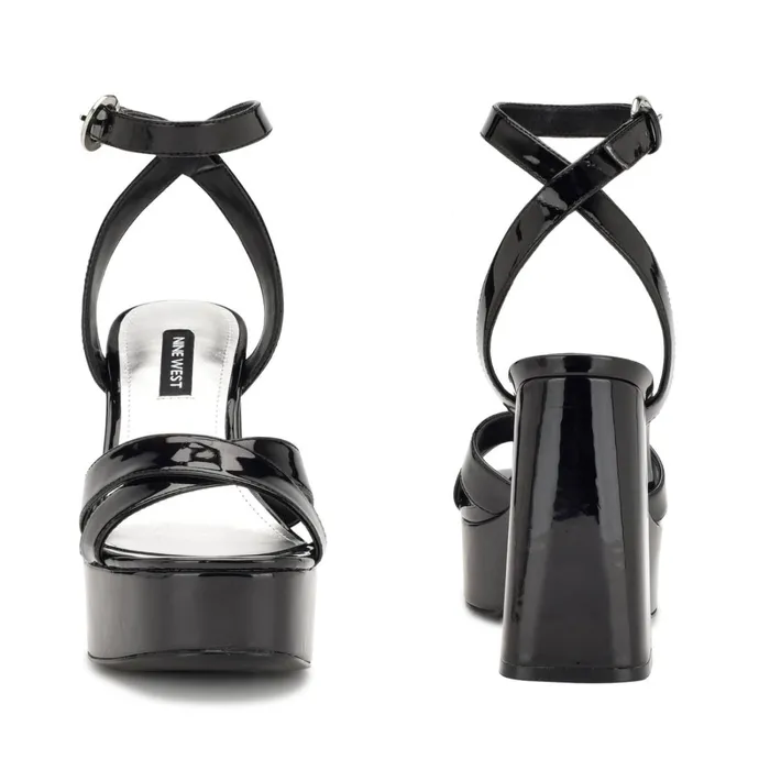 Joya Platform Sandals Black Patent Women Nine West Platforms Joya Platform Sandals Black Patent Women Nine West Platforms