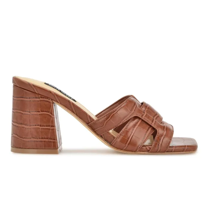 Kaelyn Heeled Slide Sandals Brown Croco Women Nine West Mid Heels