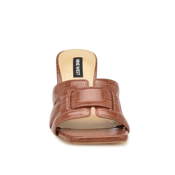 Kaelyn Heeled Slide Sandals Brown Croco Women Nine West Mid Heels