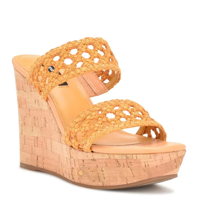 Kalani Wedge Sandals Yellow Women Nine West High Heels