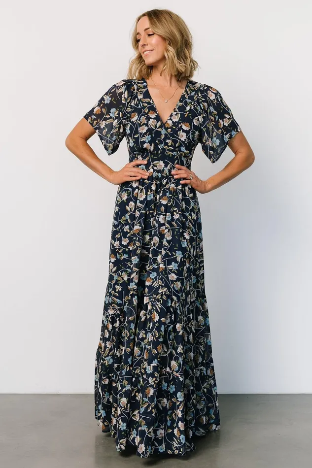 Katherine Maxi Dress Dark Blue Floral Women Baltic Born Bump Friendly