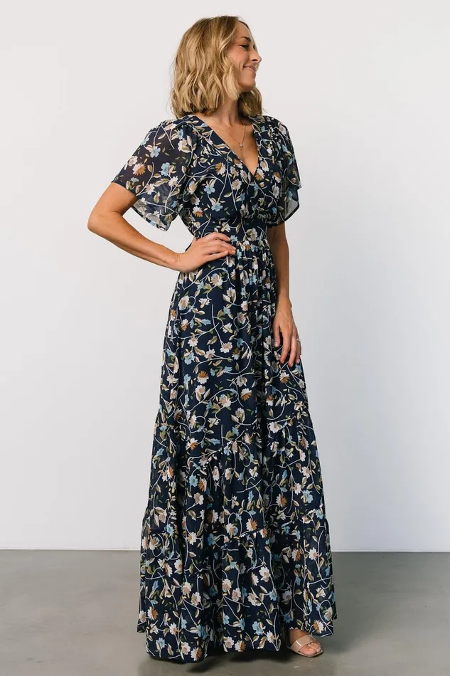 Katherine Maxi Dress Dark Blue Floral Women Baltic Born Bump Friendly