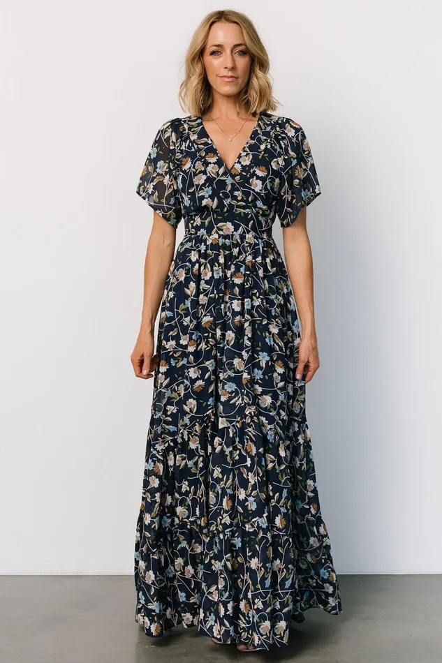 Katherine Maxi Dress Dark Blue Floral Women Baltic Born Bump Friendly