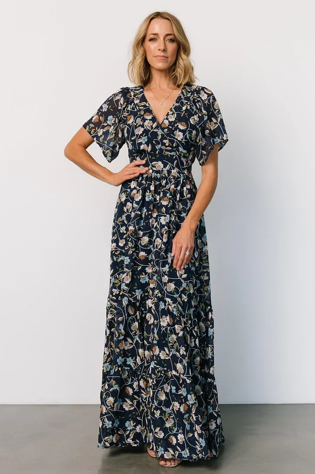 Katherine Maxi Dress Dark Blue Floral Women Baltic Born Bump Friendly