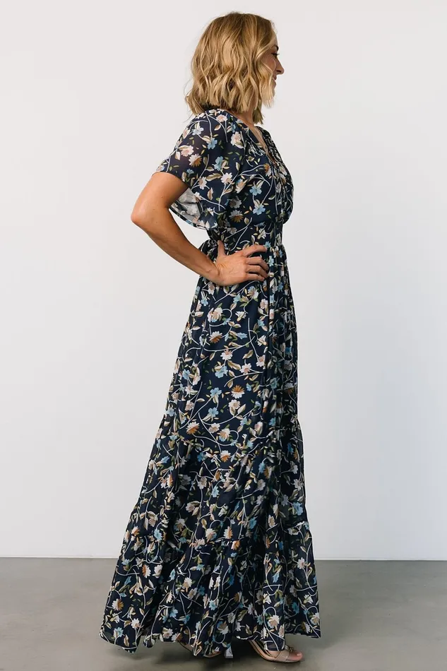Katherine Maxi Dress Dark Blue Floral Women Baltic Born Bump Friendly