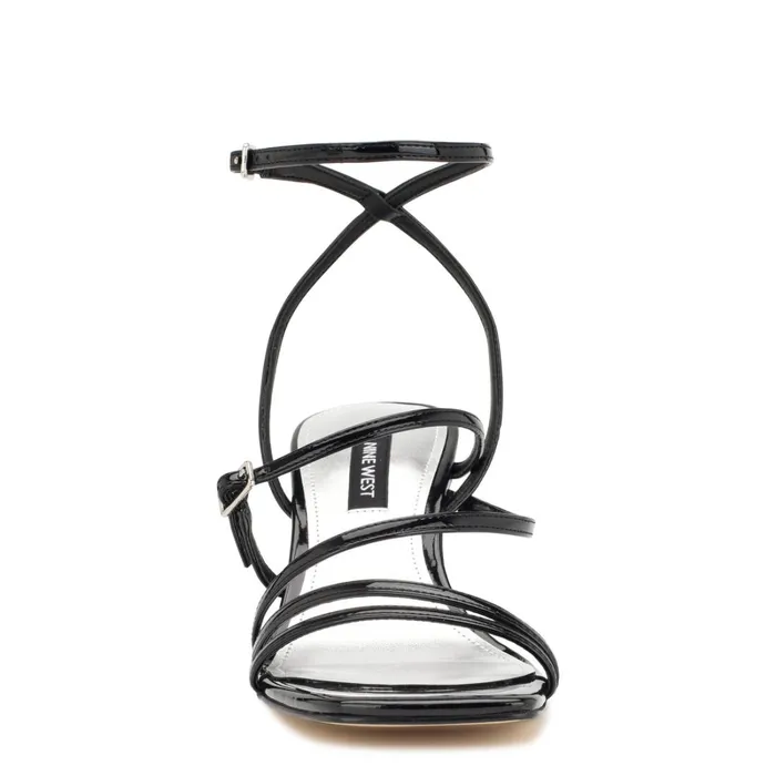 Keamer Ankle Strap Wedge Sandals Black Patent Women Nine West Mid Heels