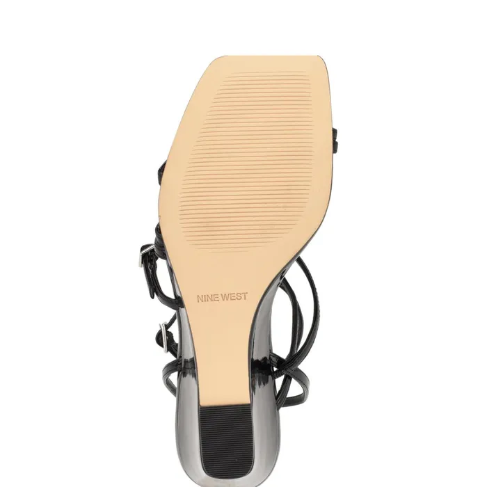 Keamer Ankle Strap Wedge Sandals Black Patent Women Nine West Mid Heels