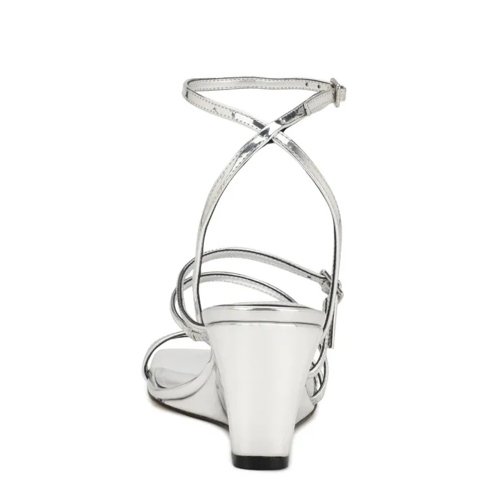 Keamer Ankle Strap Wedge Sandals Silver Mirror Metallic Women Nine West Sandals Keamer Ankle Strap Wedge Sandals Silver Mirror Metallic Women Nine West Sandals