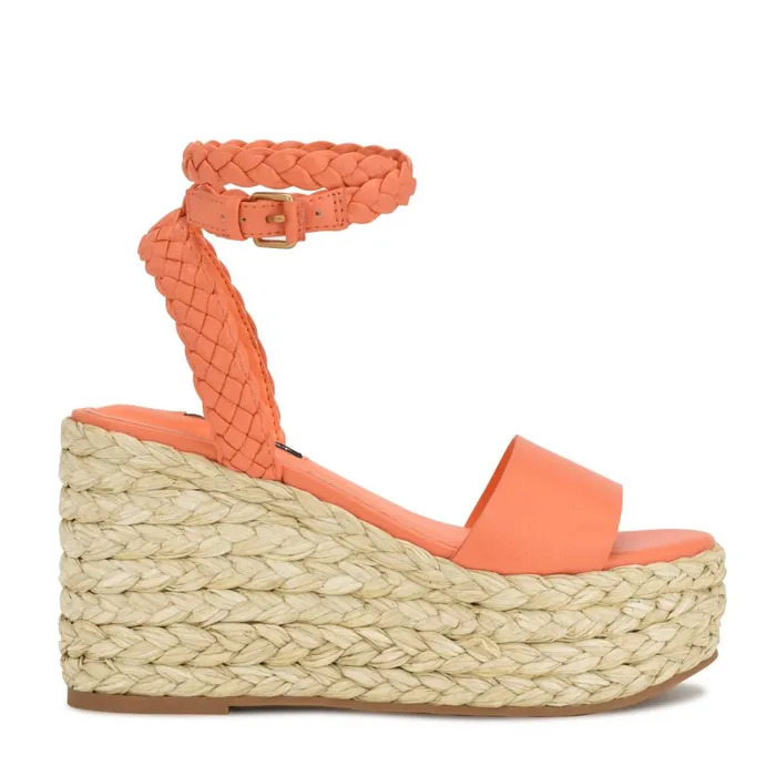 Keily Espadrille Wedge Sandals Orange Women Nine West High Heels
