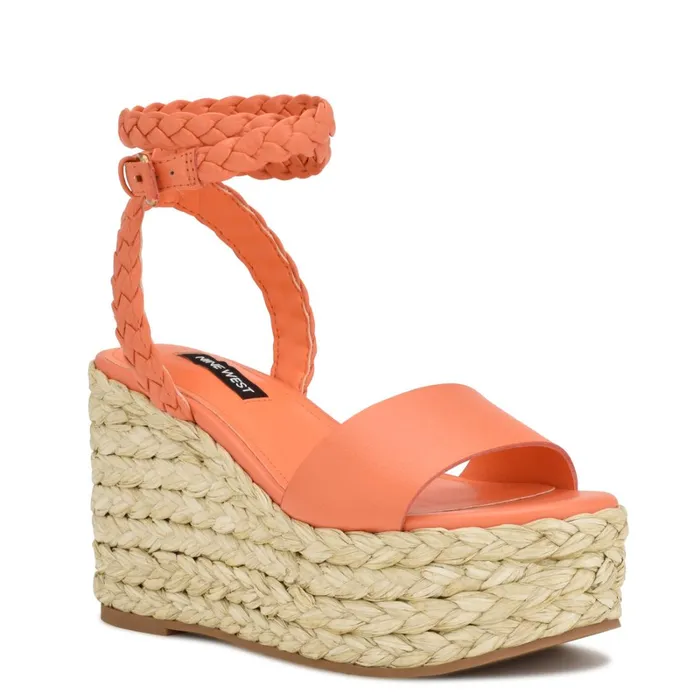 Keily Espadrille Wedge Sandals Orange Women Nine West High Heels Keily Espadrille Wedge Sandals Orange Women Nine West High Heels