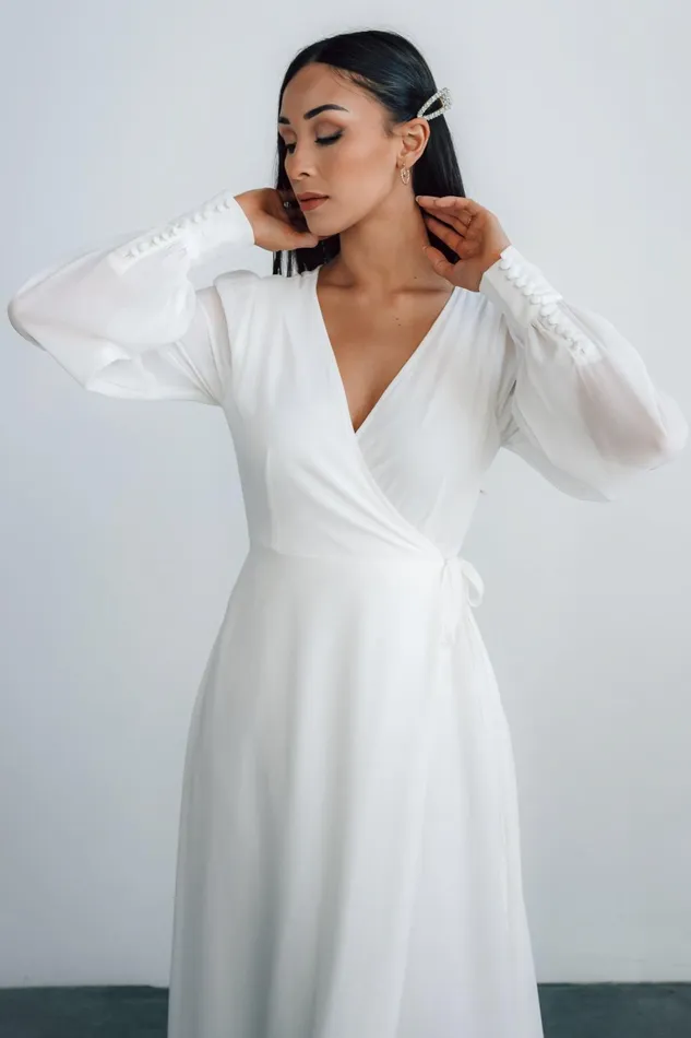 Kelsey Wrap Dress Off White Women Baltic Born Bridal