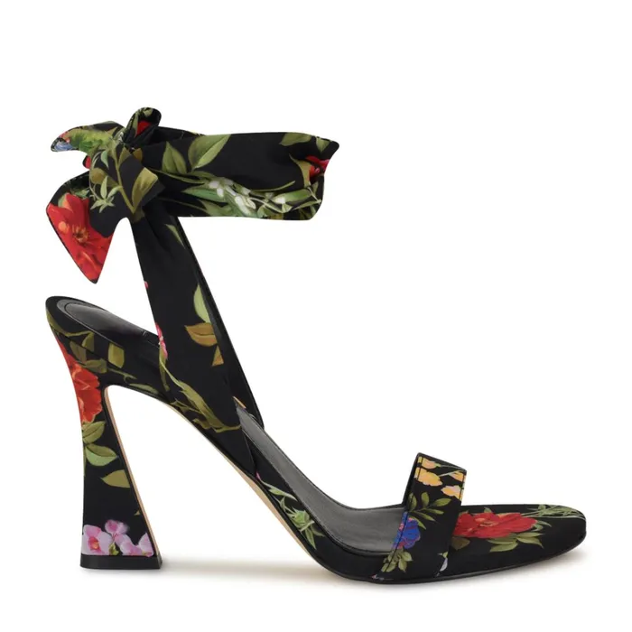 Kelsie Ankle Wrap Heeled Sandals Black Floral Women Nine West Heeled