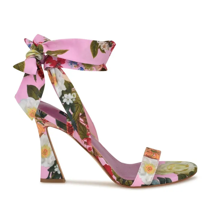 Kelsie Ankle Wrap Heeled Sandals Pink Floral Women Nine West Heeled