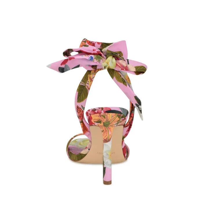 Kelsie Ankle Wrap Heeled Sandals Pink Floral Women Nine West Heeled