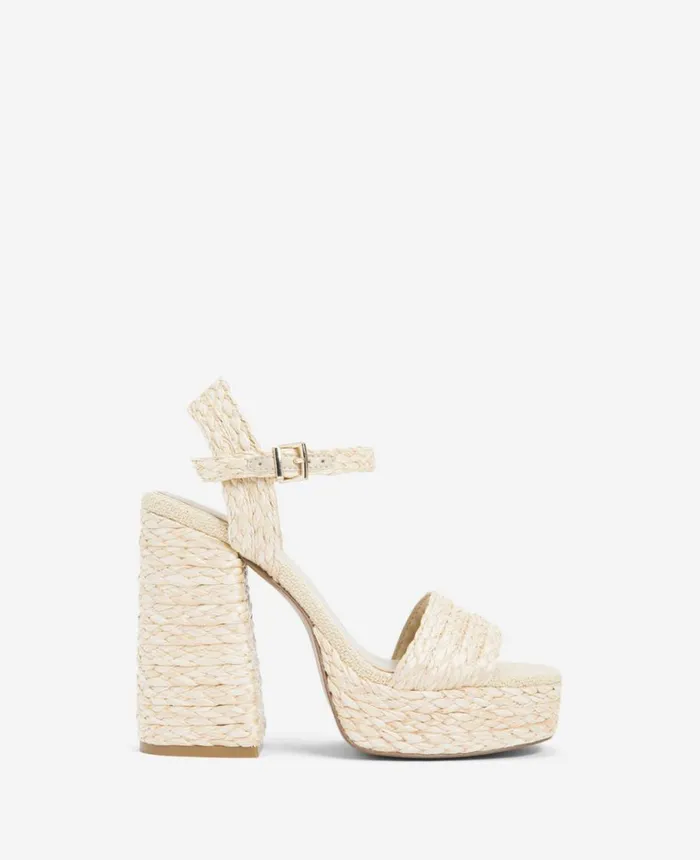 Kenneth Cole Pumps and Heels Women Dolly Ankle Strap Platform Heeled Sandal Natural Raffia