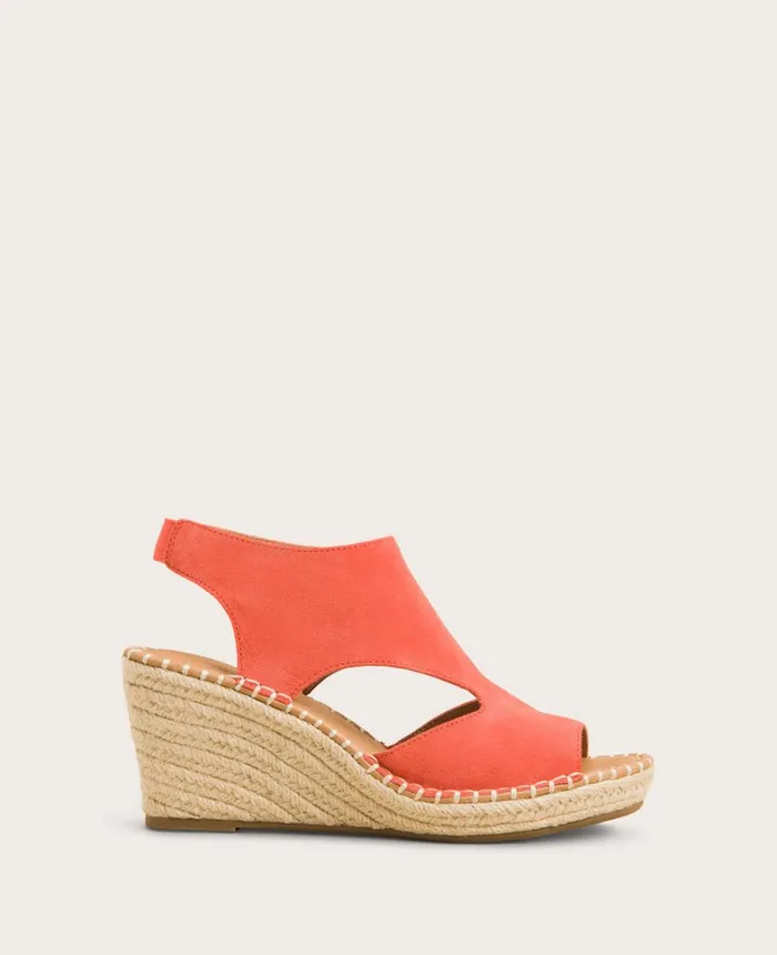 Kenneth Cole Sandals and Wedges Women GENTLE SOULS Cody Suede Esparille Wedge Bright Coral Suede