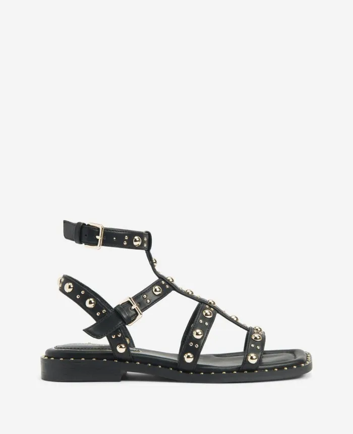 Kenneth Cole Sandals and Wedges Women Ruby Studded Gladiator Flat Sandal Black