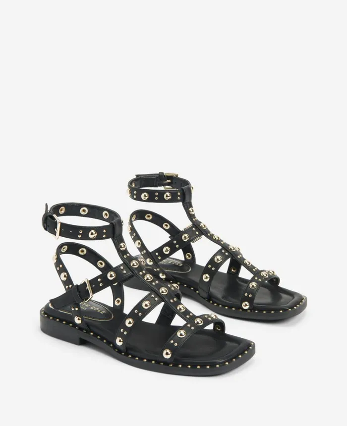Kenneth Cole Sandals and Wedges Women Ruby Studded Gladiator Flat Sandal Black Kenneth Cole Sandals and Wedges Women Ruby Studded Gladiator Flat Sandal Black