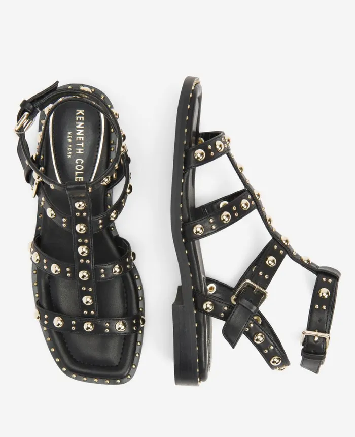 Kenneth Cole Sandals and Wedges Women Ruby Studded Gladiator Flat Sandal Black Kenneth Cole Sandals and Wedges Women Ruby Studded Gladiator Flat Sandal Black