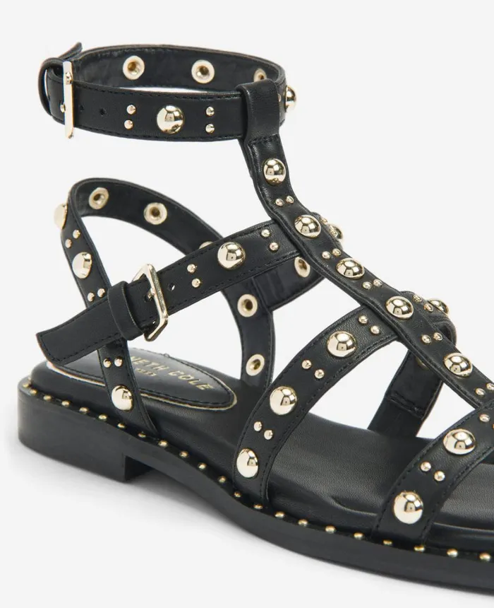 Kenneth Cole Sandals and Wedges Women Ruby Studded Gladiator Flat Sandal Black Kenneth Cole Sandals and Wedges Women Ruby Studded Gladiator Flat Sandal Black