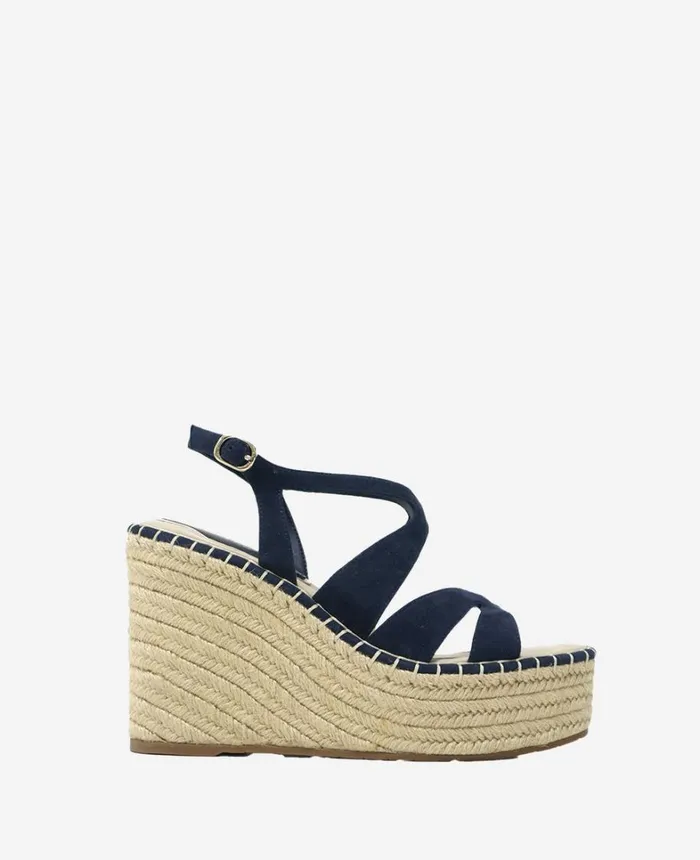Kenneth Cole Sandals and Wedges Women The Solace Platform Espadrille Wedge Sandal Navy Suede